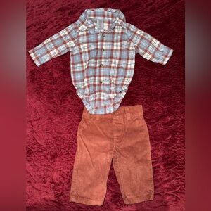 Baby Boy’s Carter’s Just One You Brown/Rust Plaid Top & Bottom Set- 3m
